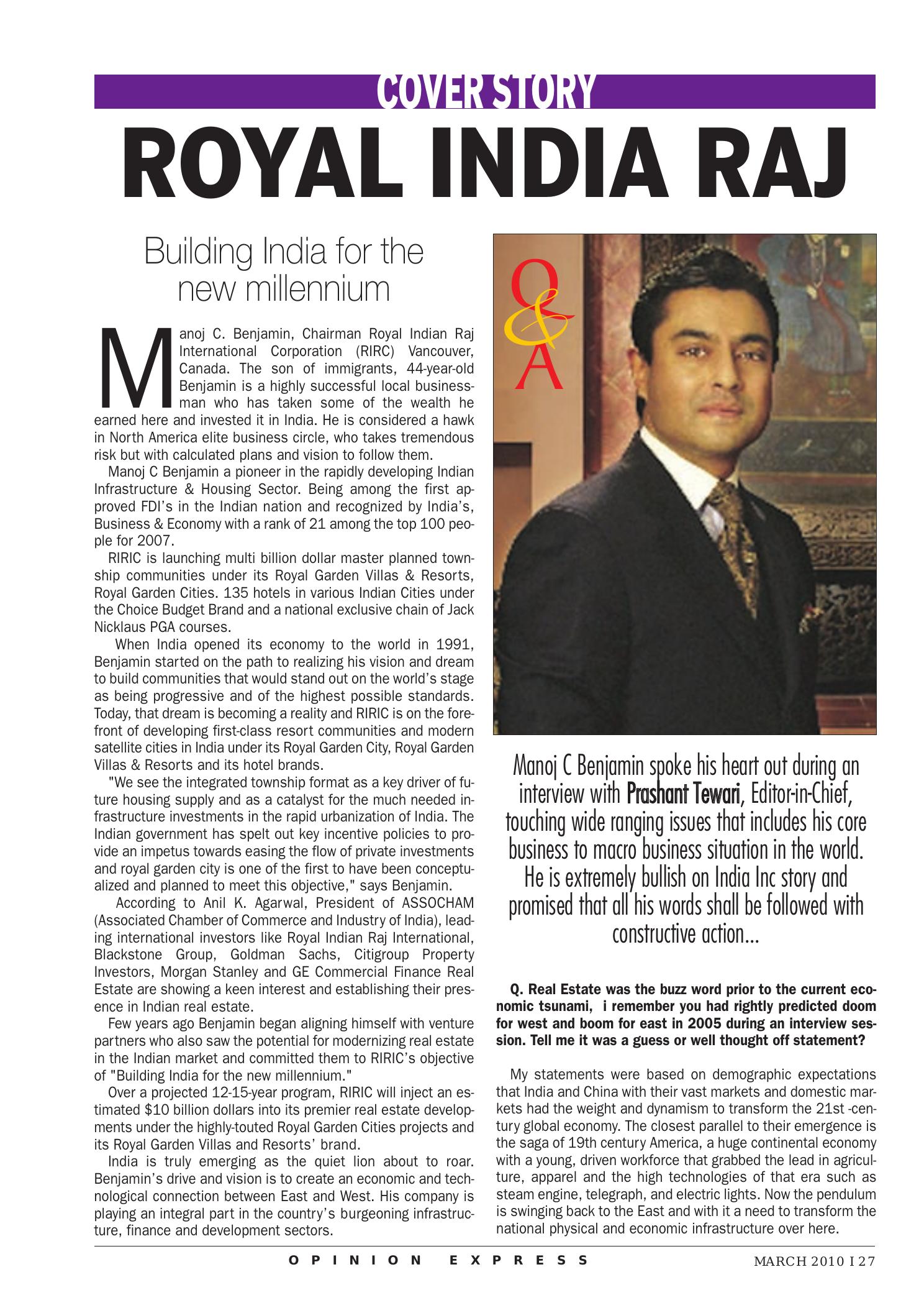Opinion Express — March 2010 · Royal India Raj cover story, page 27